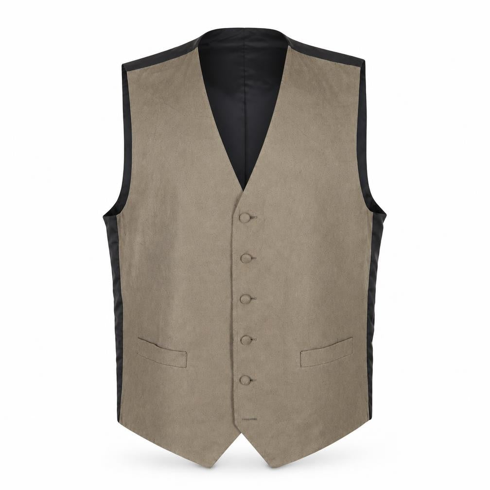 Front view of Lloyd Attree & Smith men’s brown polyester jacket suit waistcoat, size L, regular