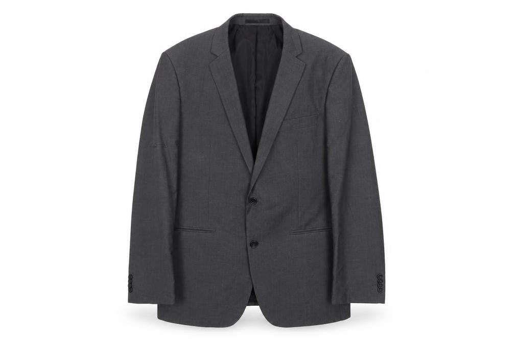 Front view of PINSTRIPE men’s grey polyester jacket suit jacket, size 42, regular
