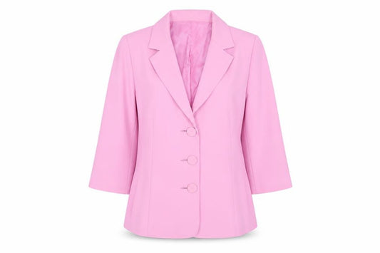 Front view of Jorgina women’s pink jacket blazer, size UK 12, button