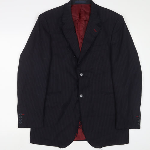 Crosshatch Mens Blue Striped Wool Jacket Suit Jacket Size L Regular