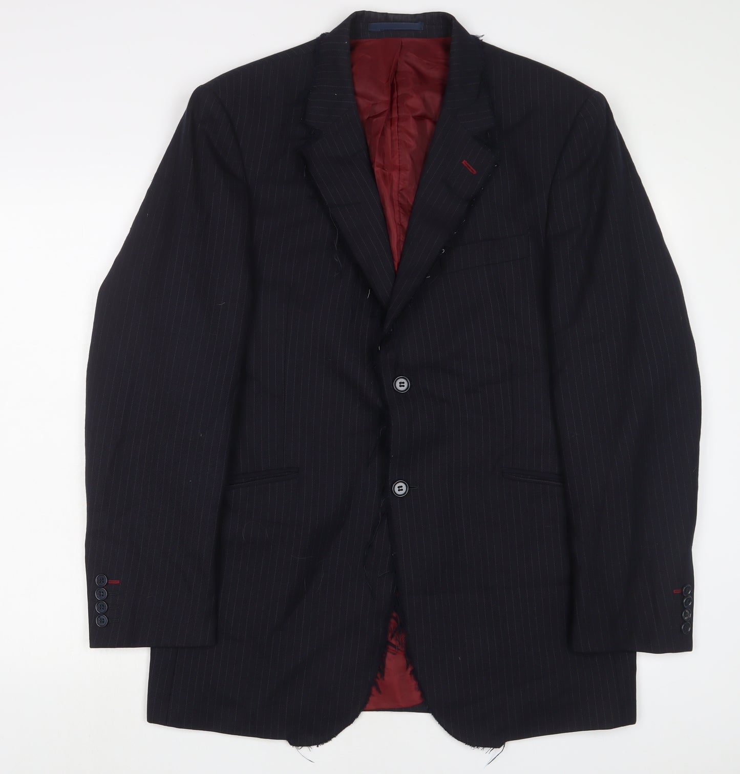 Crosshatch Mens Blue Striped Wool Jacket Suit Jacket Size L Regular