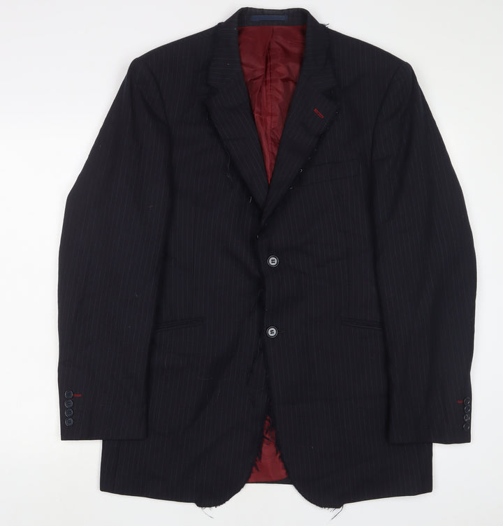 Crosshatch Mens Blue Striped Wool Jacket Suit Jacket Size L Regular