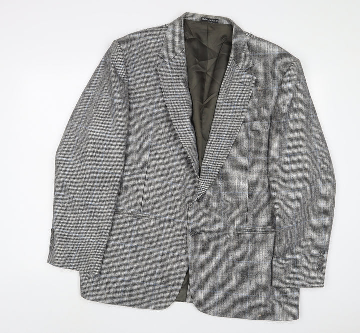Stafford Mens Grey Plaid Polyester Jacket Suit Jacket Size 46 Regular