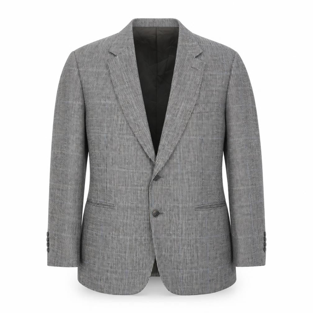 Front view of Stafford men’s grey plaid polyester jacket suit jacket, size 46, regular