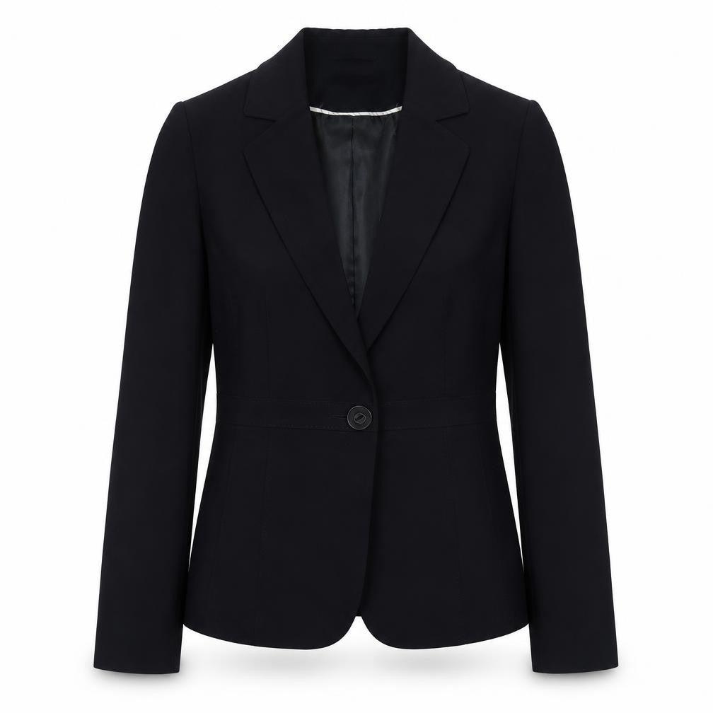Front view of Linea women’s blue jacket blazer, size UK 10, button