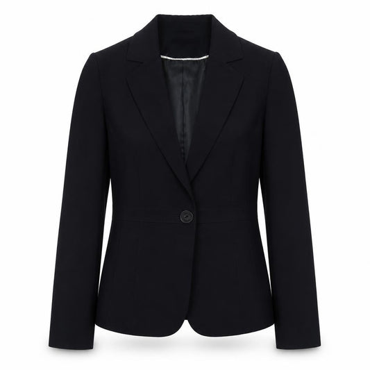 Front view of Linea women’s blue jacket blazer, size UK 10, button