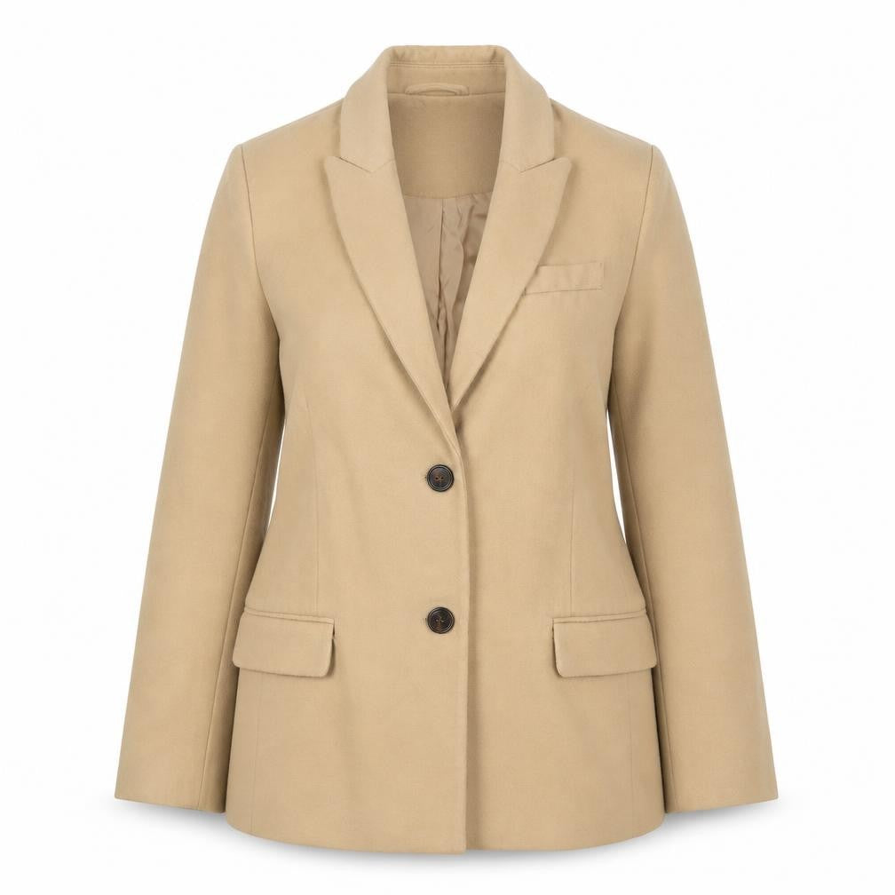 Front view of La Redoute women’s beige jacket, size UK 12, button