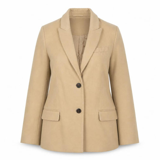 Front view of La Redoute women’s beige jacket, size UK 12, button
