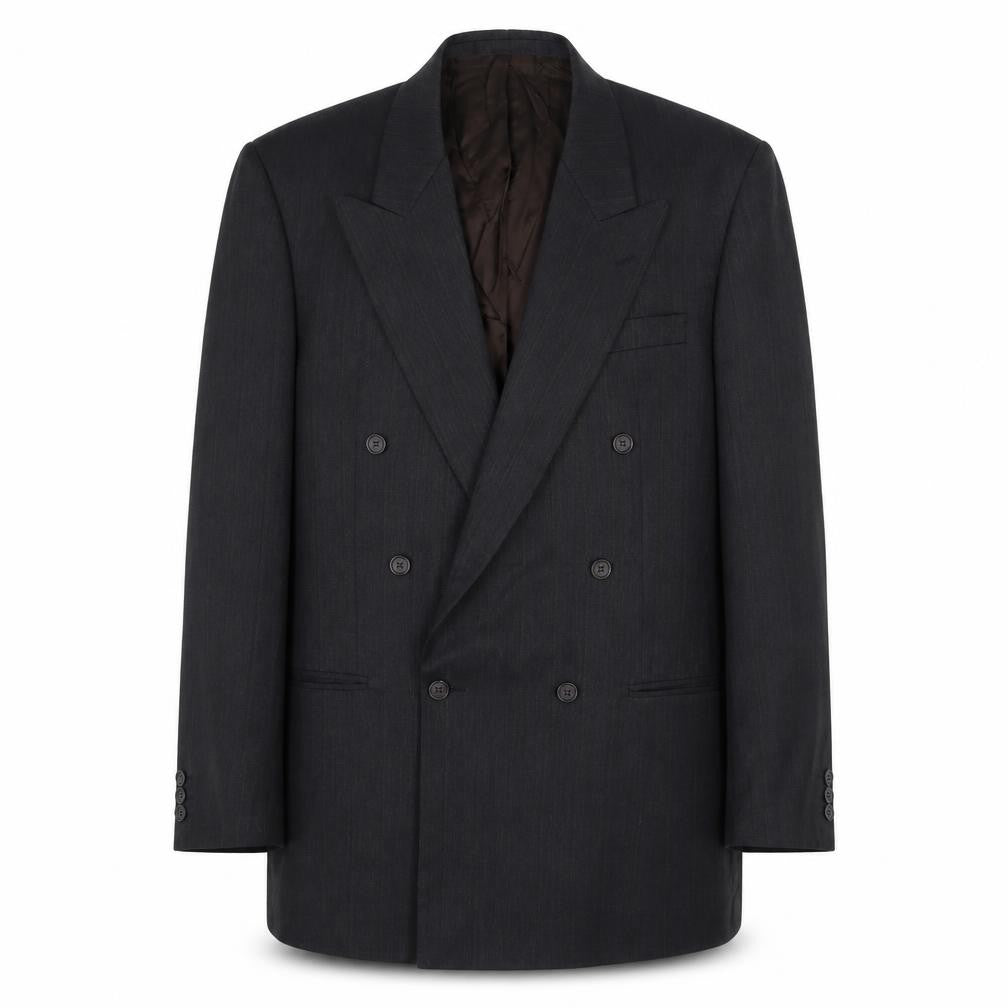 Front view of Marks & Spencer men’s grey striped wool jacket suit jacket, size 40, regular