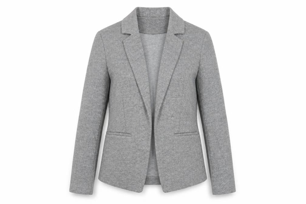 Front view of Marks & Spencer women’s grey jacket, size UK 8, - open