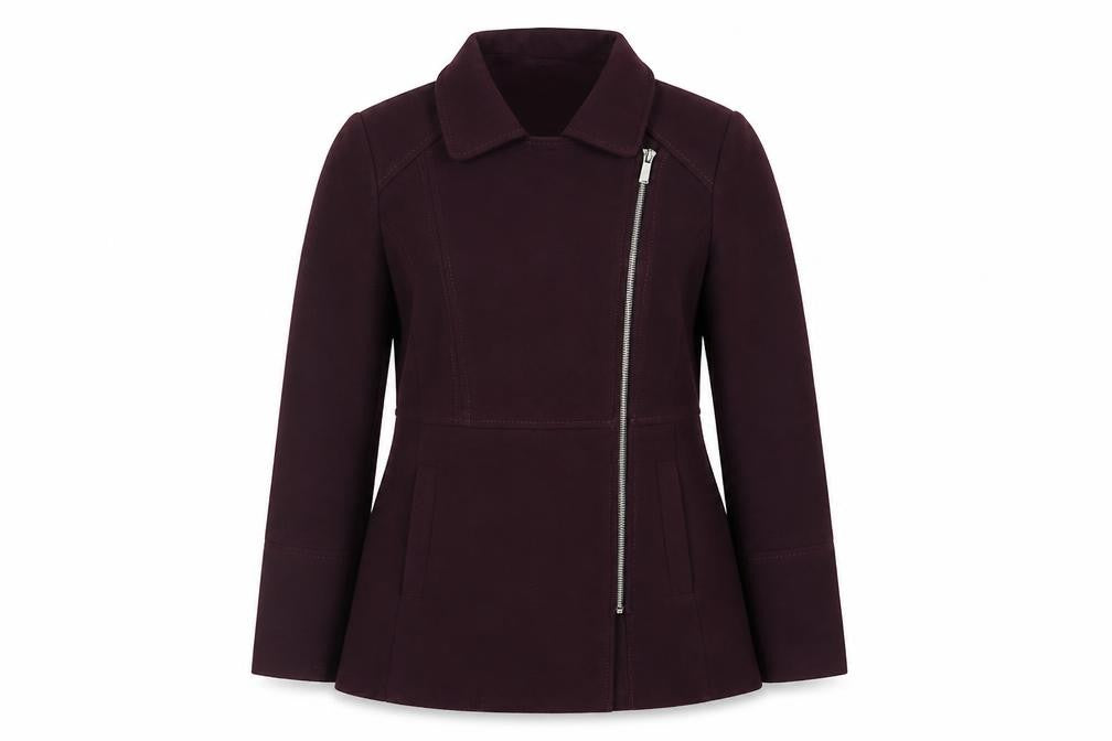 Front view of Debenhams women’s purple jacket, size UK 8, zip