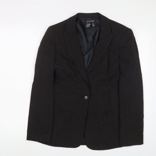 Episode Womens Black Striped Jacket Blazer Size 10 Button