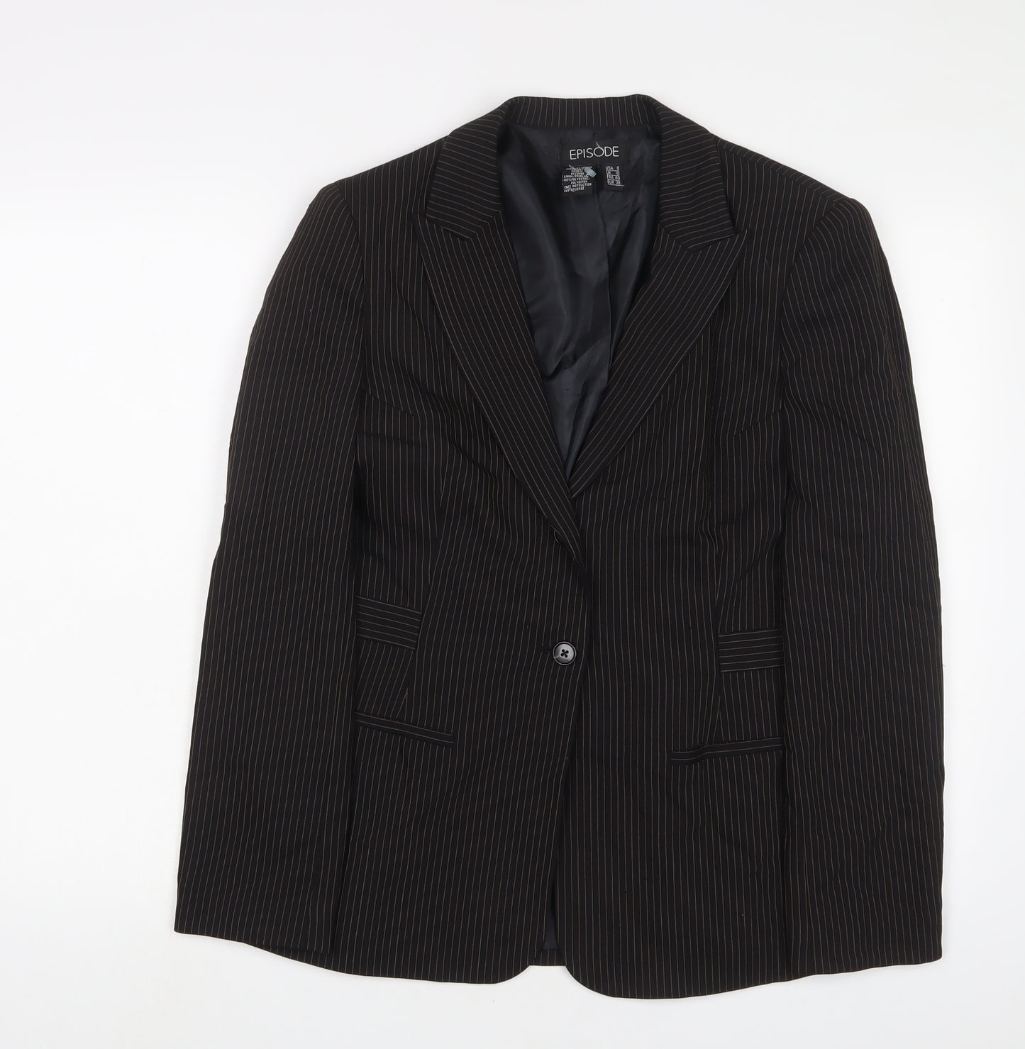 Episode Womens Black Striped Jacket Blazer Size 10 Button