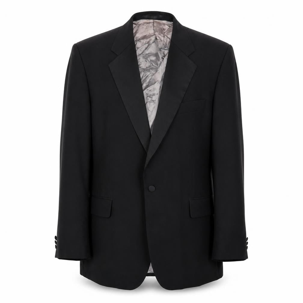 Front view of Sovereign Code men’s black wool jacket suit jacket, size 44, regular