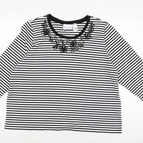 Alfred Dunner Womens Black Cotton Basic T-Shirt Size S Boat Neck