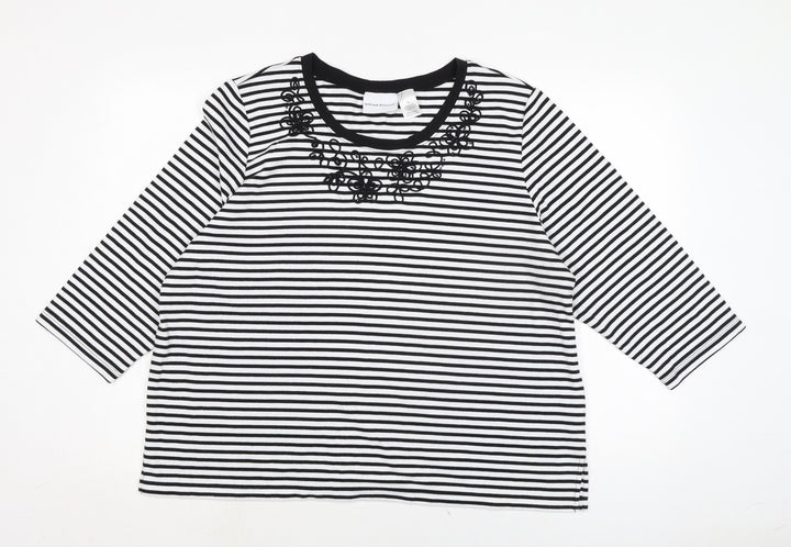 Alfred Dunner Womens Black Cotton Basic T-Shirt Size S Boat Neck