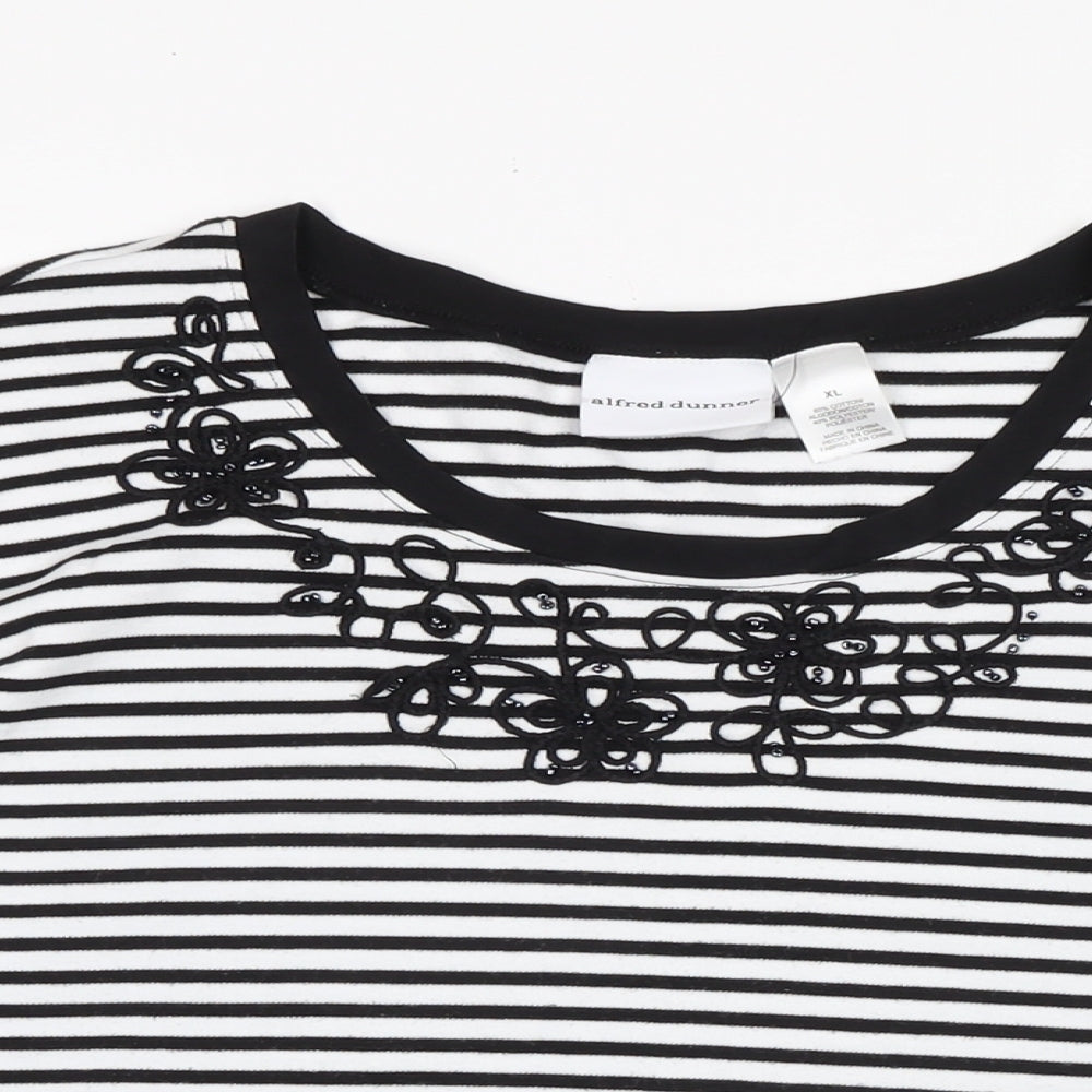 Alfred Dunner Womens Black Cotton Basic T-Shirt Size S Boat Neck