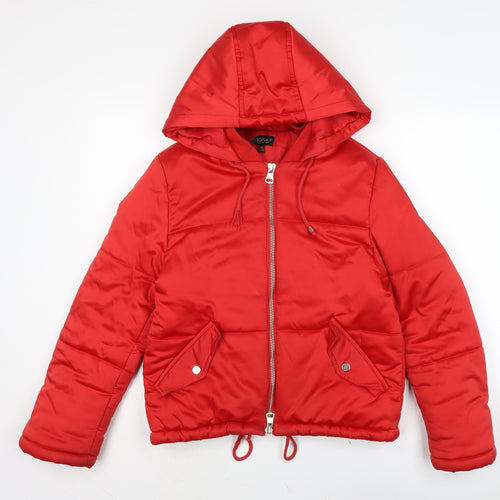 Topshop Womens Red Puffer Jacket Jacket Size 10 Zip