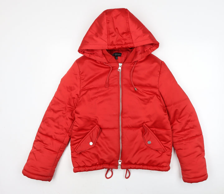 Topshop Womens Red Puffer Jacket Jacket Size 10 Zip