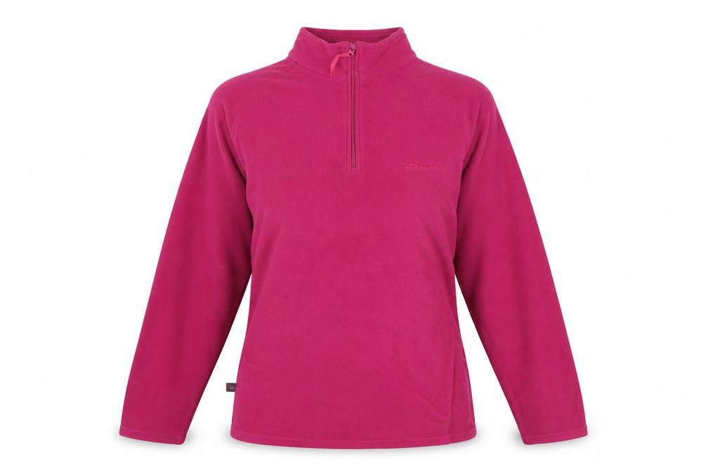 Front view of Mountain Life women’s purple mock neck polyester jumper, size UK 14