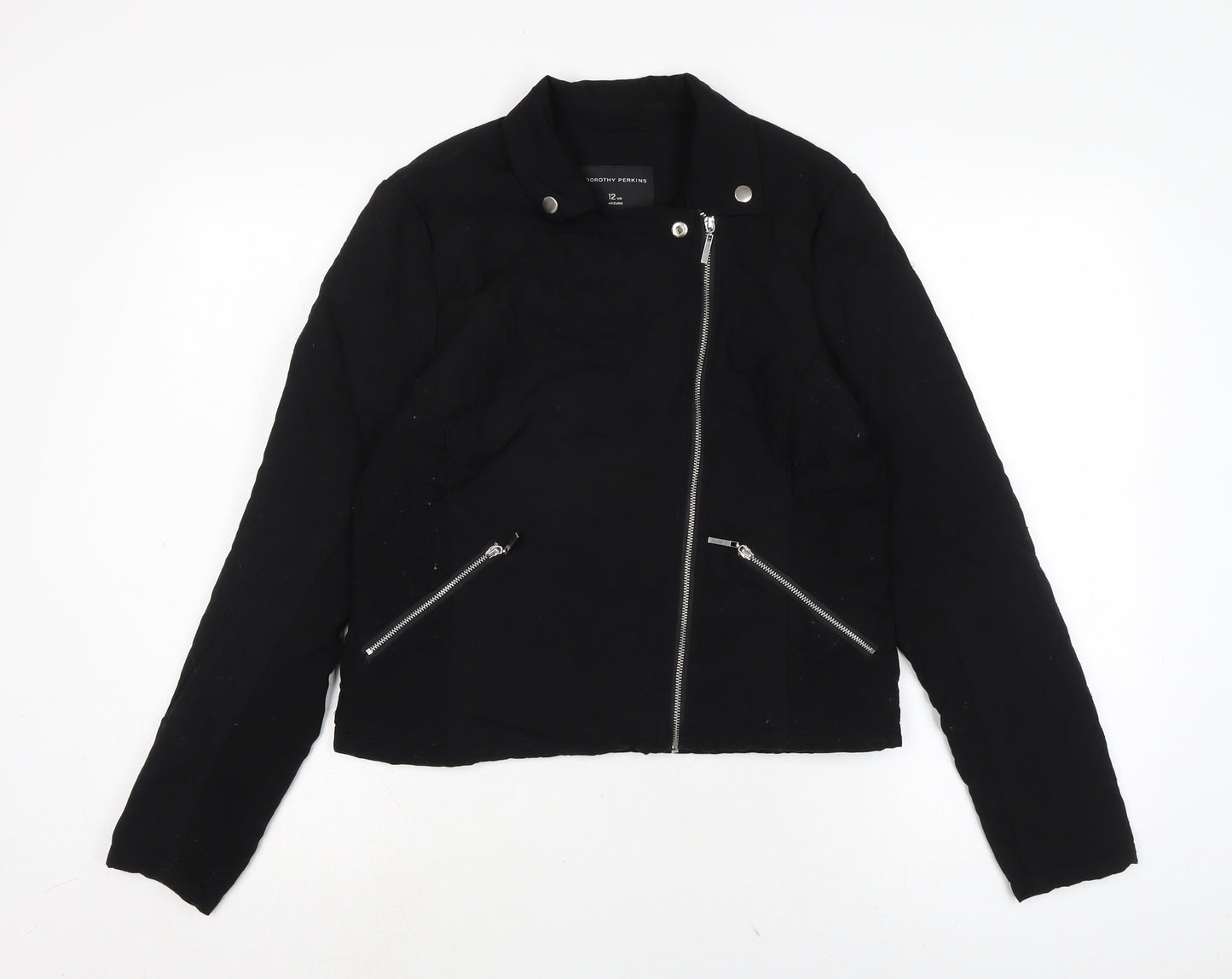 Dorothy Perkins Womens Black Biker Coatigan Size 12 Zip