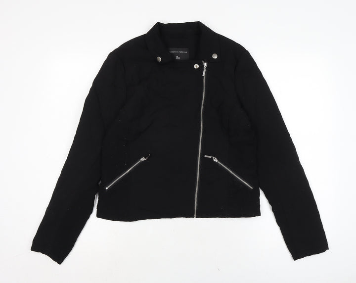 Dorothy Perkins Womens Black Biker Coatigan Size 12 Zip