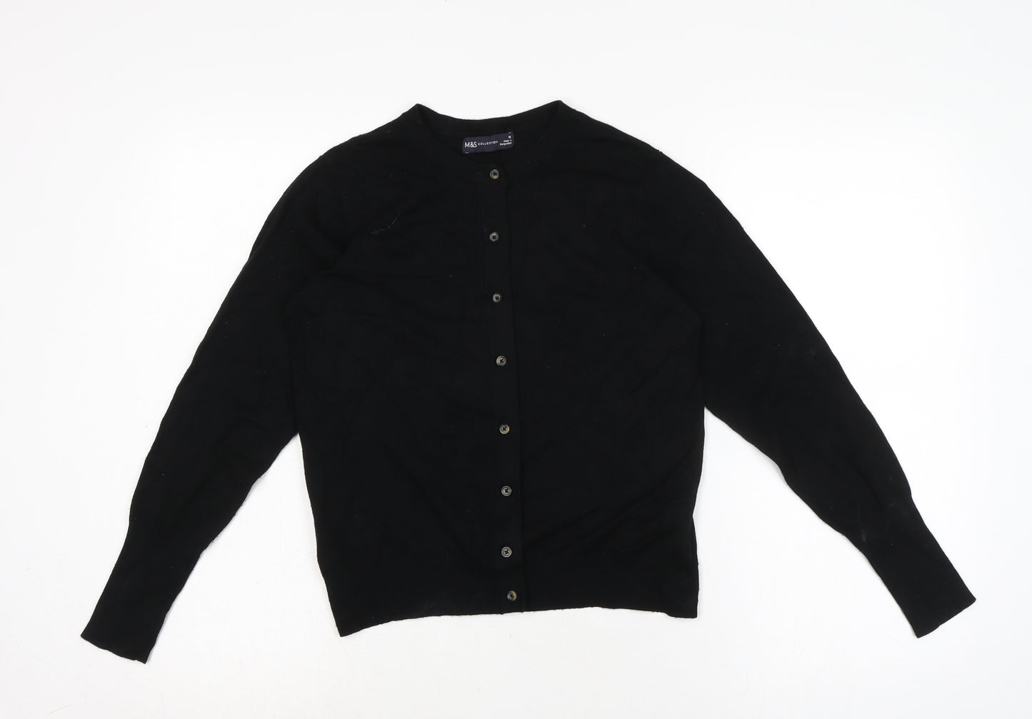 Marks and Spencer Womens Black Crew Neck Viscose Cardigan Jumper Size 10