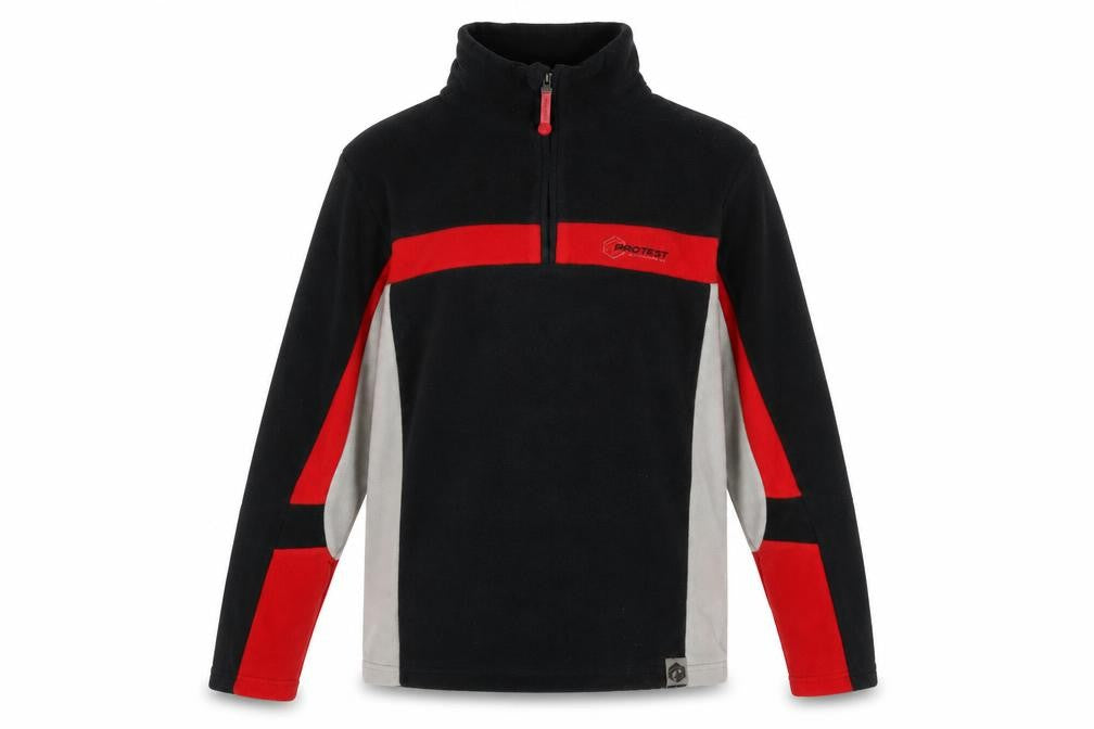 Front view of Protest men’s black mock neck polyester jumper, size M, long sleeve
