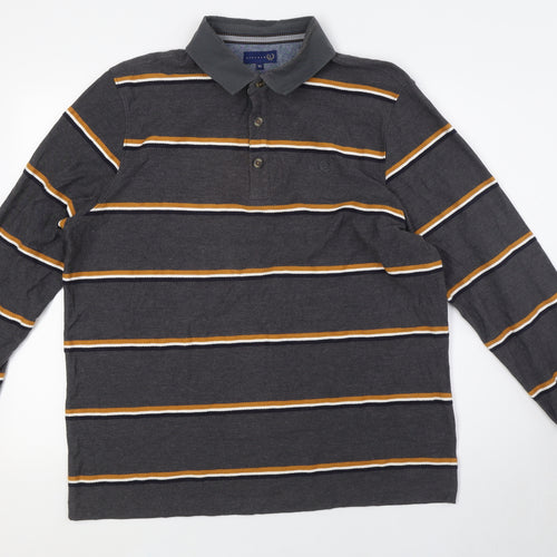 Lincoln Mens Grey Striped Cotton Button-Up Size XL Collared - Yellow, Navy