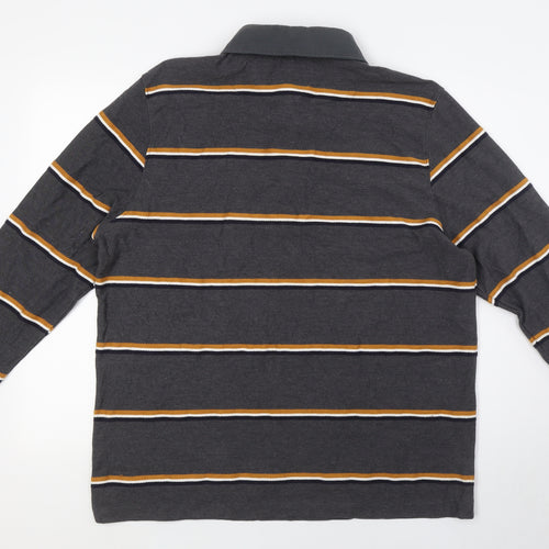 Lincoln Mens Grey Striped Cotton Button-Up Size XL Collared - Yellow, Navy