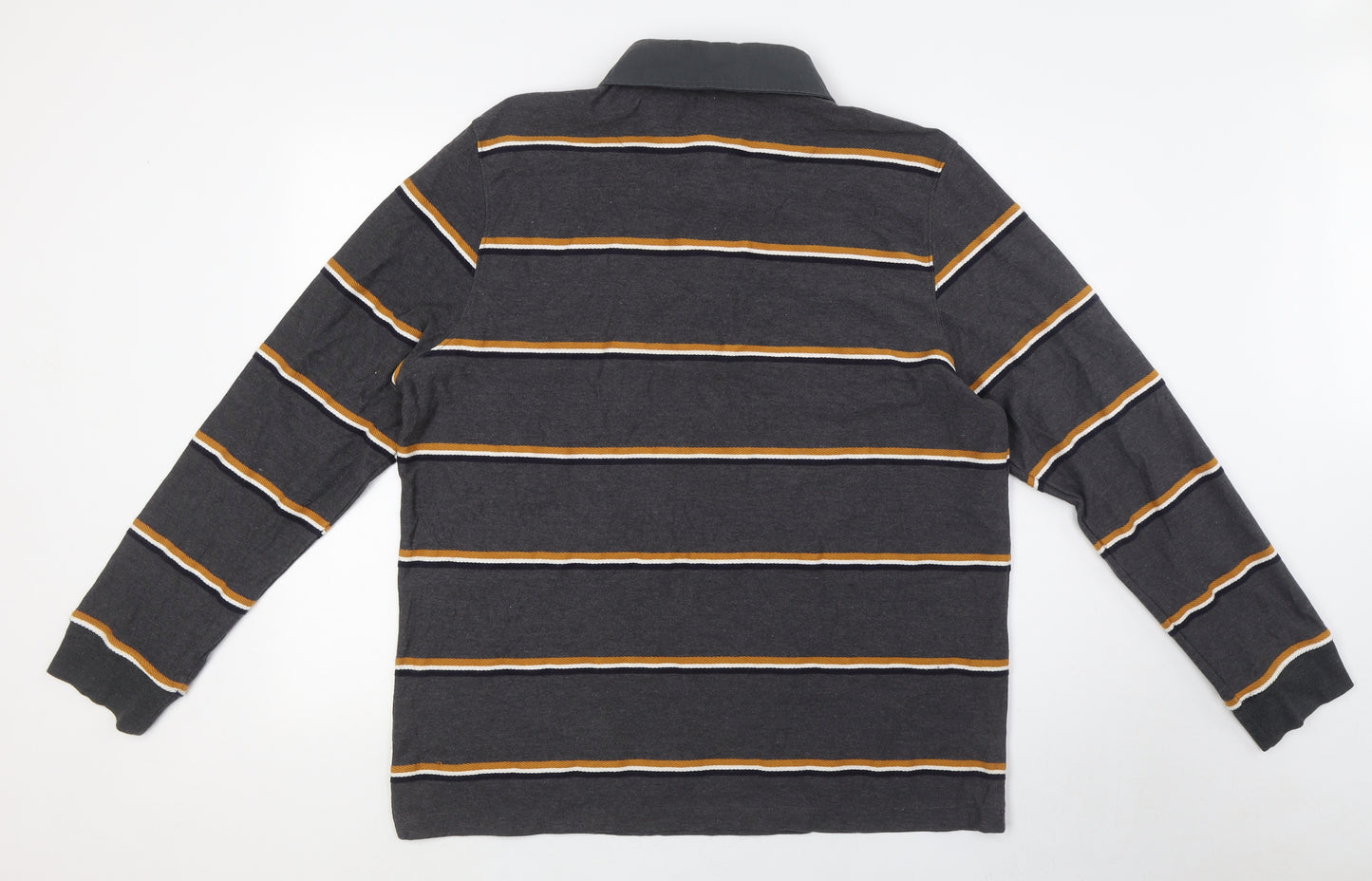 Lincoln Mens Grey Striped Cotton Button-Up Size XL Collared - Yellow, Navy