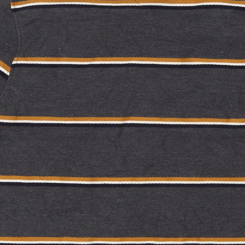 Lincoln Mens Grey Striped Cotton Button-Up Size XL Collared - Yellow, Navy