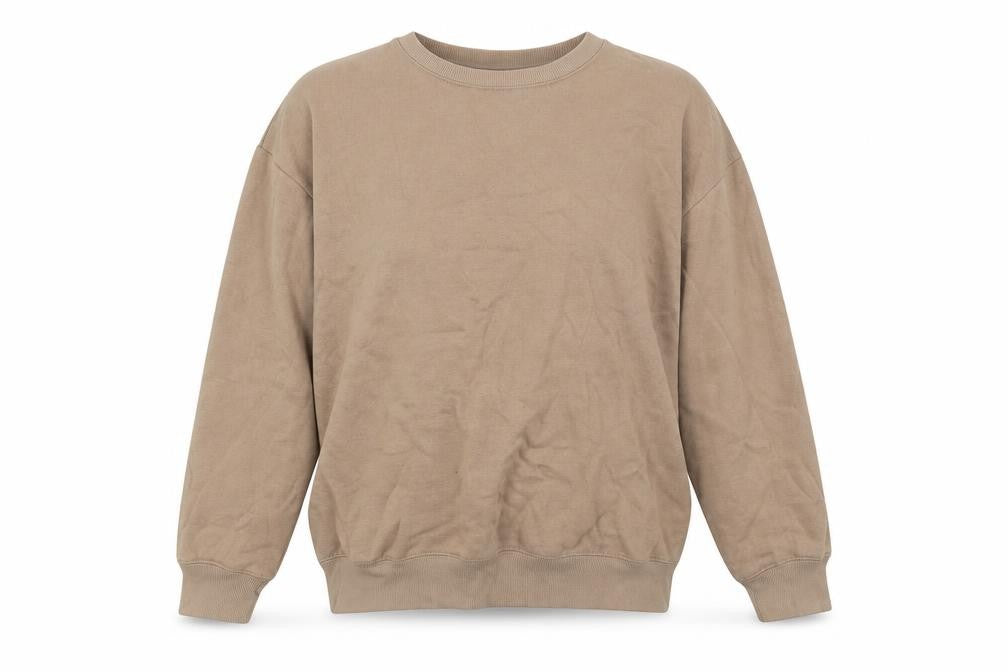 Front view of New Look women’s beige cotton pullover sweatshirt, size S