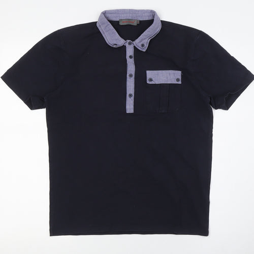 Rough Justice Mens Blue Cotton Button-Up Size M Collared