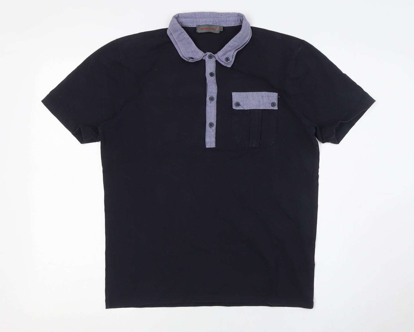 Rough Justice Mens Blue Cotton Button-Up Size M Collared