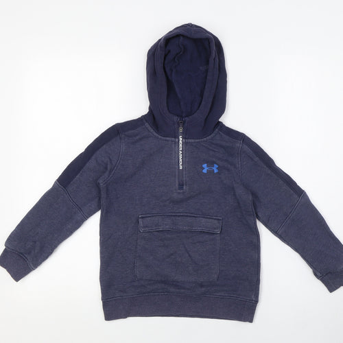 Under armour Boys Blue Cupro Pullover Hoodie Size 5-6 Years Zip - Front Pocket