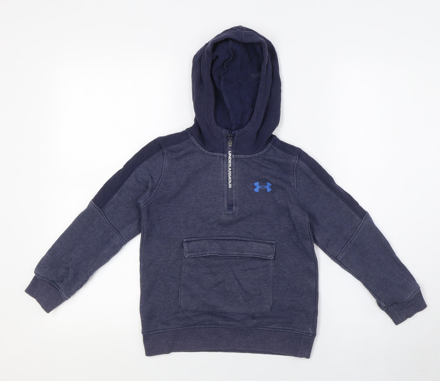 Under armour Boys Blue Cupro Pullover Hoodie Size 5-6 Years Zip - Front Pocket