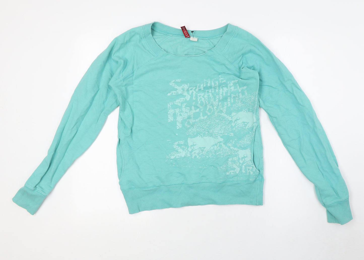 Divided by H&M Womens Green Paisley Cotton Basic Button-Up Size 10 Round Neck - Raw Collar