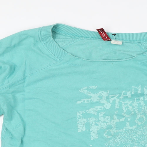 Divided by H&M Womens Green Paisley Cotton Basic Button-Up Size 10 Round Neck - Raw Collar