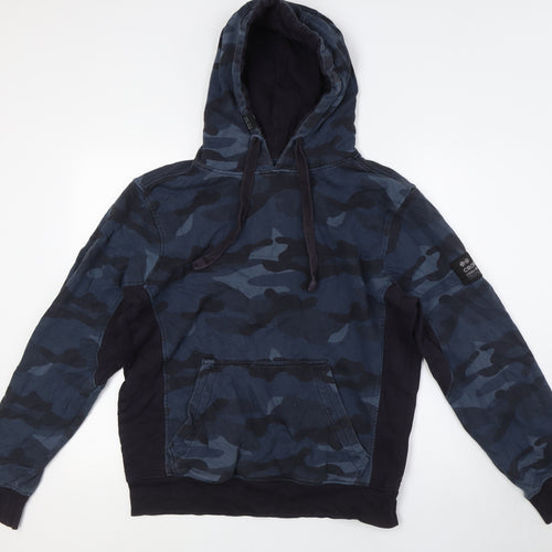 Crosshatch Mens Blue Camouflage Cotton Pullover Hoodie Size M