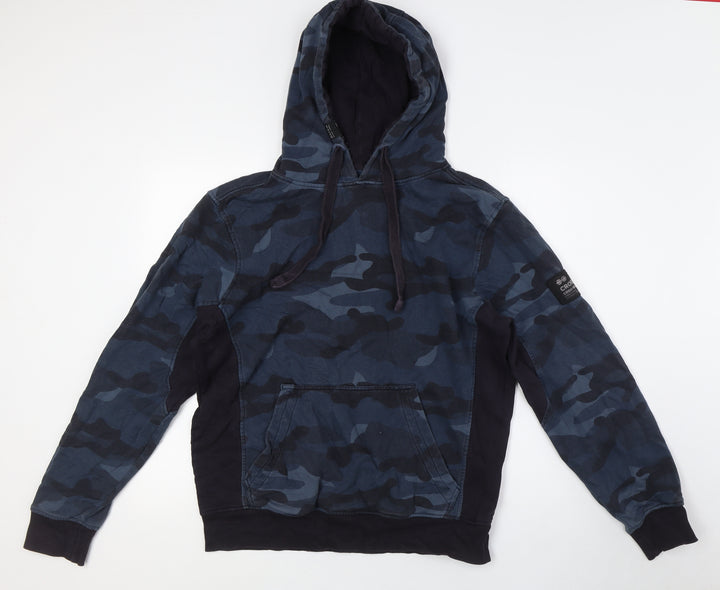 Crosshatch Mens Blue Camouflage Cotton Pullover Hoodie Size M