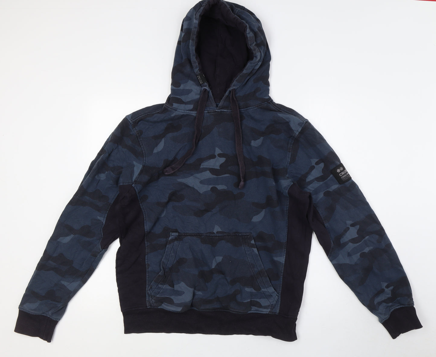 Crosshatch Mens Blue Camouflage Cotton Pullover Hoodie Size M