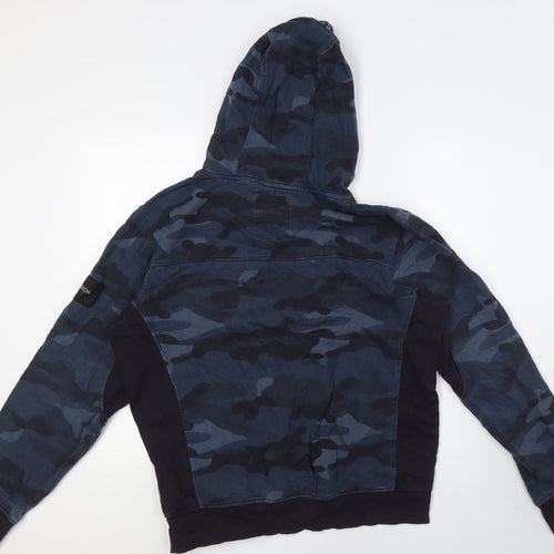 Crosshatch Mens Blue Camouflage Cotton Pullover Hoodie Size M