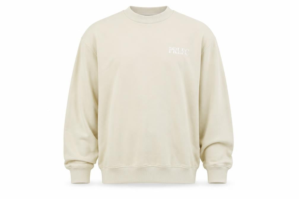 Front view of River Island men’s beige cotton pullover sweatshirt, size S