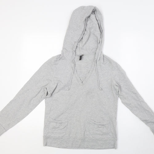 Topshop Womens Grey Cotton Pullover Hoodie Size 10 - V-Neck