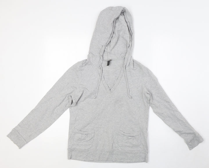 Topshop Womens Grey Cotton Pullover Hoodie Size 10 - V-Neck