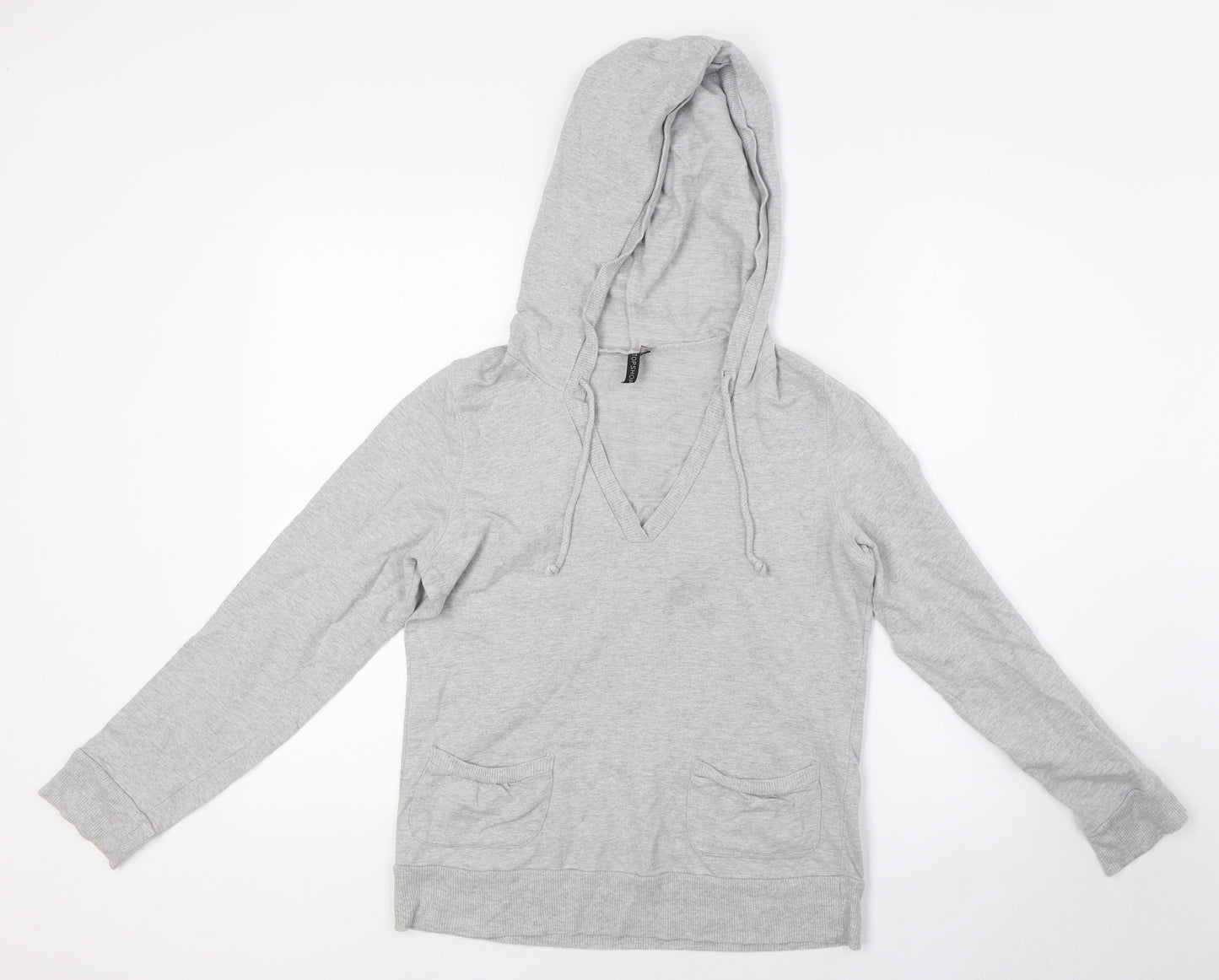 Topshop Womens Grey Cotton Pullover Hoodie Size 10 - V-Neck