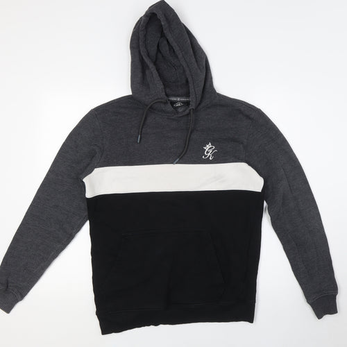 GK Mens Black Cotton Pullover Hoodie Size S - White Strip