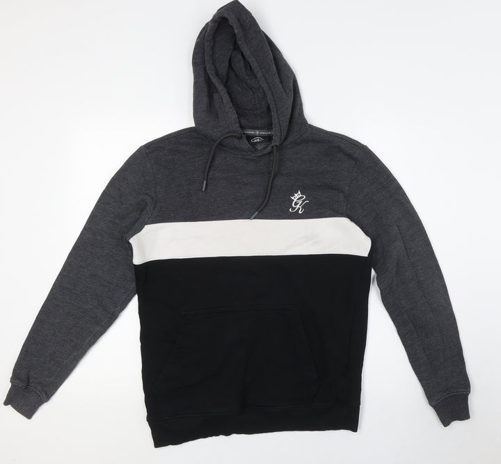 GK Mens Black Cotton Pullover Hoodie Size S - White Strip