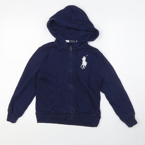 Polo Ralph Lauren Girls Blue Cotton Full Zip Hoodie Size 7 Years Zip